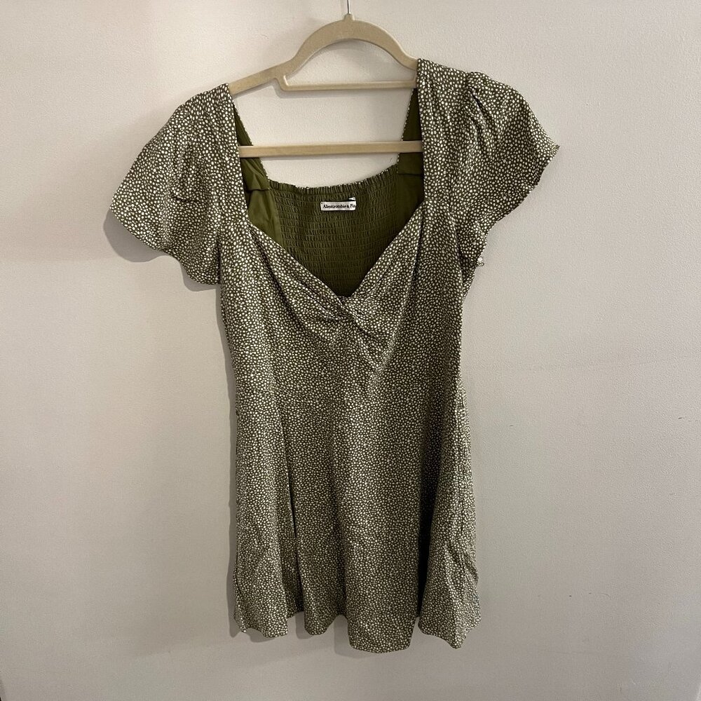 Abercrombie & Fitch Women's Knot Front Mini Dress Polka Dot Green White Size M